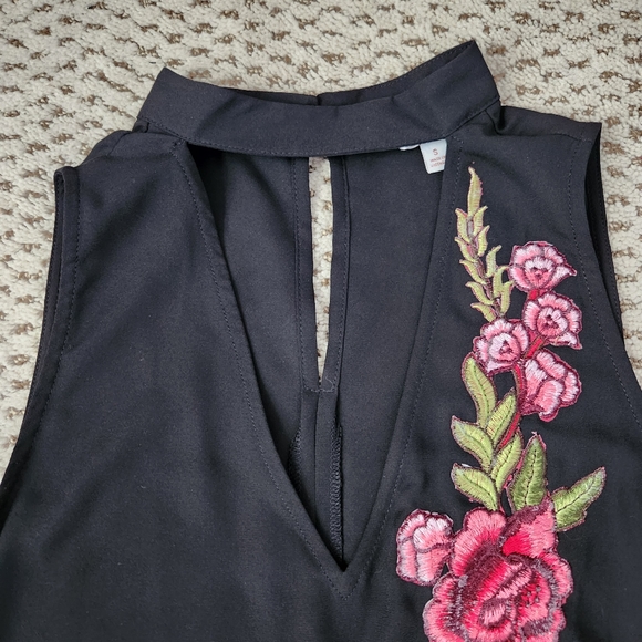 Candie's Black Chiffon Top with Embroidered Flowers - Picture 3 of 6